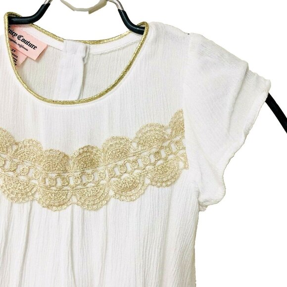 Juicy Couture Dress 2T White Gold Bodice Neck Trim Little Girls Logo Lined - Picture 2 of 6